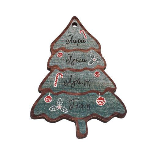 Colgantes de madera de la impresión, Árbol de Navidad, estampado, Diseño de Navidad & Bricolaje, 65x95x3.5mm, agujero:aproximado 3.5mm, Vendido por UD