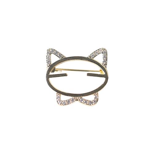 Broche de diamantes de imitación de la aleación de Zinc, Gato, chapado en color dorado, Joyería & con diamantes de imitación, dorado, 20x20mm, Vendido por UD