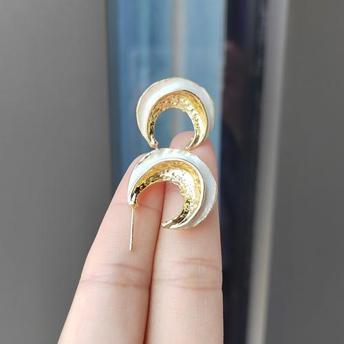 Enamel Zinc Alloy Stud Earring, Moon, gold color plated, fashion jewelry 