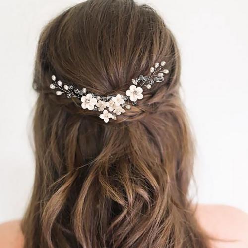 Headband, Zinc Alloy, with Polymer Clay & Crystal & Plastic Pearl, plated, for woman, silver color 