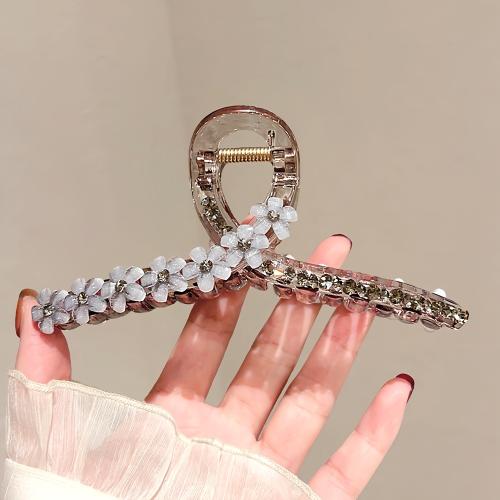 Hair Claw Clips, Zinc Alloy, with Lampwork & Acrylic, plated, for woman & with rhinestone, grey [