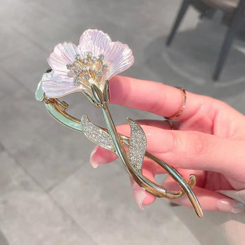 Hair Slide, Zinc Alloy, with Plastic, Flower, plated, for woman & with rhinestone, gold [