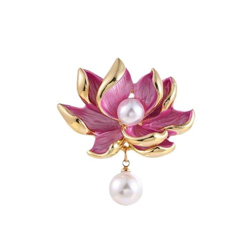 Broche de perlas plástica, aleación de zinc, con Perlas plásticas, Lotus, chapado, diferentes estilos para la opción & para mujer & esmalte, dorado, Vendido por UD