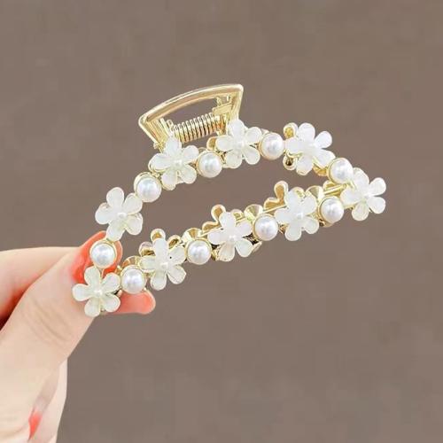 Hair Claw Clips, Zinc Alloy, with Lampwork & Plastic Pearl, plated, for woman & with rhinestone, gold 