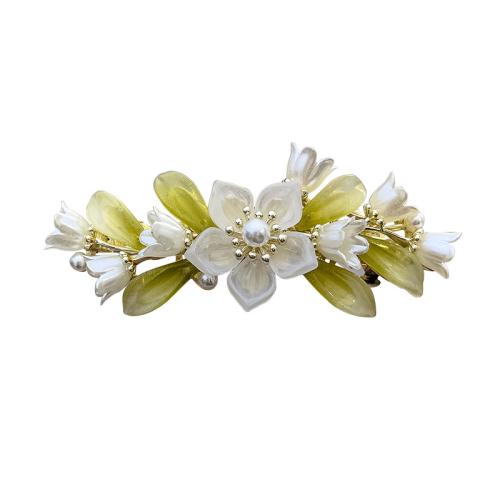 Hair Snap Clips, Zinc Alloy, with Plastic & Plastic Pearl, plated, for woman, light green 