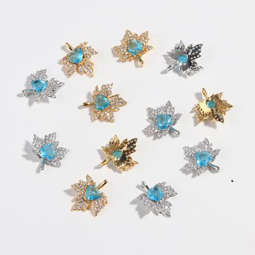 Colgante de Micro Pavé de Zirconía Cúbica, metal, Hoja del arce, chapado, Bricolaje & diferentes estilos para la opción & micro arcilla de zirconia cúbica, más colores para la opción, 15x17mm, Vendido por UD