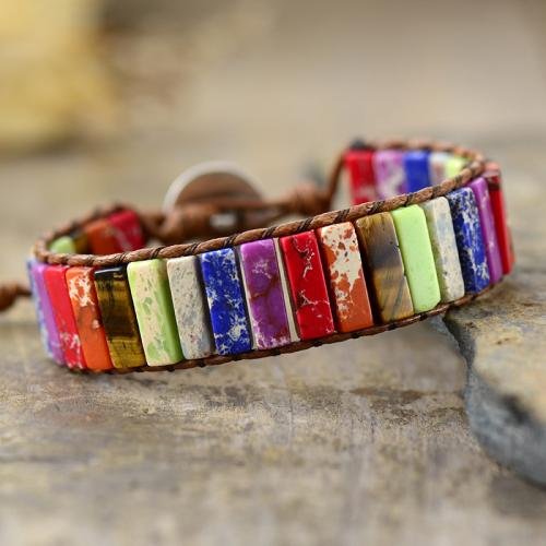 Impression Jasper Bracelet, with leather cord, fashion jewelry & for woman, multi-colored Approx 18 cm [