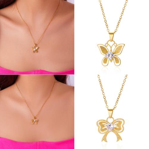 Collar de acero inoxidable Circonita, acero inoxidable 304, con 5cm extender cadena, 18K chapado en oro, Joyería & diferentes estilos para la opción & micro arcilla de zirconia cúbica & para mujer, dorado, longitud:aproximado 40 cm, Vendido por UD[