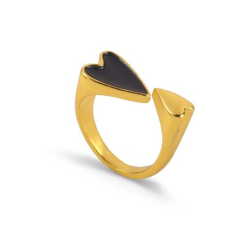 Anillo de dedo de acero Titanium de, Partículas de acero, con Nácar Negra & Nácar Blanca, Joyería & para mujer, dorado, diameter 17mm, Vendido por UD[