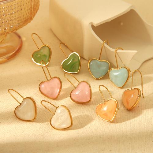 Stainless Steel Drop Earring, 304 Stainless Steel, with Resin, Heart, fashion jewelry & for woman 36mm [