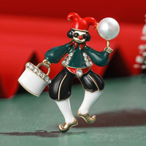 Enamel Brooch, Zinc Alloy, with Plastic Pearl, clown, plated, for woman & with rhinestone [