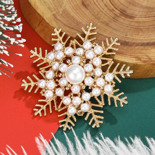 Cubic Zirconia Brooch, Brass, with Plastic Pearl, Snowflake, plated, micro pave cubic zirconia & for woman [