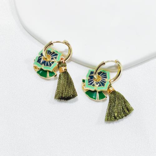 Enamel Zinc Alloy Drop Earring, with Caddice, plated, fashion jewelry, green 