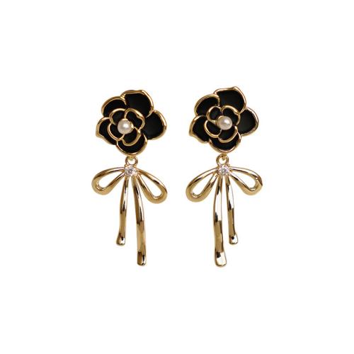 Enamel Zinc Alloy Drop Earring, with Plastic Pearl, gold color plated, fashion jewelry & with rhinestone, golden [