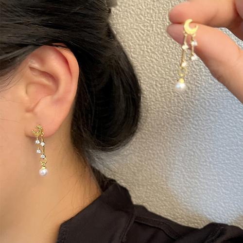 Boucle d'oreille de zinc alliage strass goutte, alliage de zinc, avec perle de plastique, Placage de couleur d'or, bijoux de mode & avec strass, doré Vendu par paire[