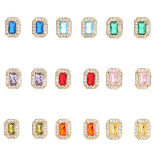 Cubic Zirconia Pendiente Brass Micro Pave, metal, chapado, micro arcilla de zirconia cúbica & para mujer, más colores para la opción, Vendido por Par[