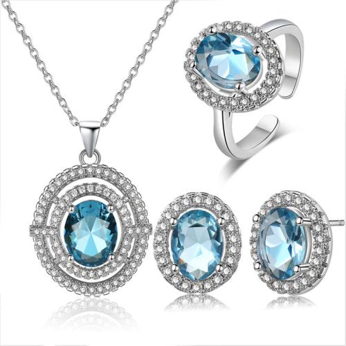 Cubic Zirconia Micro Pave Brass Jewelry Sets, plated & micro pave cubic zirconia & for woman, platinum color [