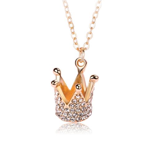 Rhinestone Zinc Alloy Necklace, plated, for woman & with rhinestone, golden 