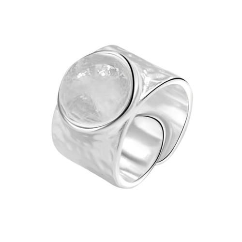 Brass Finger Ring, with Crystal, plated, for woman, platinum color [