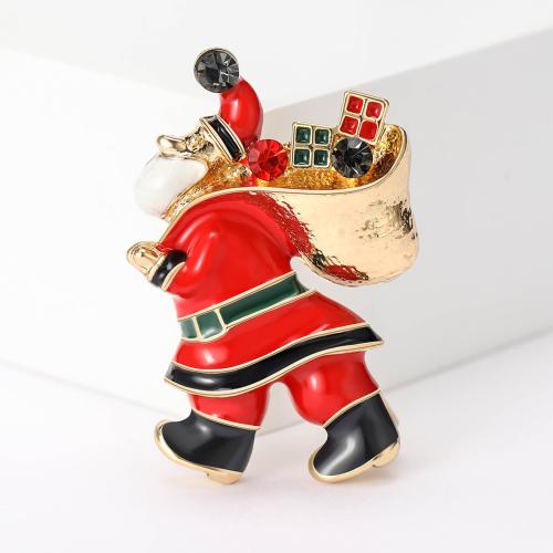 Broche Joyería Navidad, aleación de zinc, Papá Noel, chapado en color dorado, Diseño de Navidad & para mujer & esmalte & con diamantes de imitación, Rojo, 23x36mm, Vendido por UD[