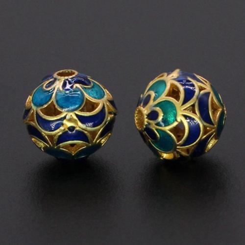 Enamel Brass Beads, gold color plated, DIY 10mm Approx 1.5mm [