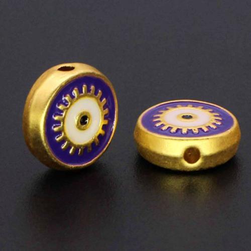 Enamel Zinc Alloy Beads, Flat Round, gold color plated, DIY Approx 1.5mm [