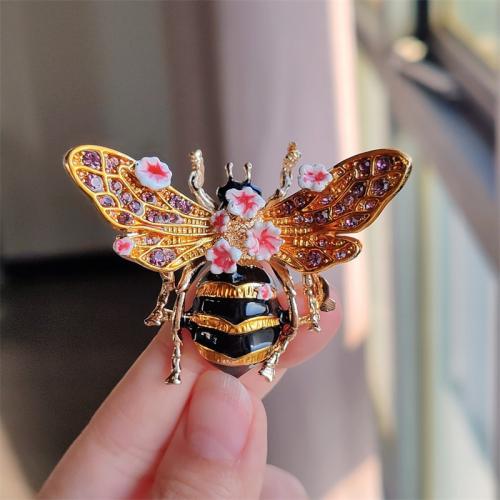 Enamel Brooch, Zinc Alloy, Bee, gold color plated, fashion jewelry & with rhinestone [