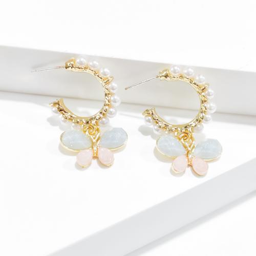 Crystal Drop Earring, Zinc Alloy, with Crystal & Plastic Pearl, gold color plated, fashion jewelry, golden [