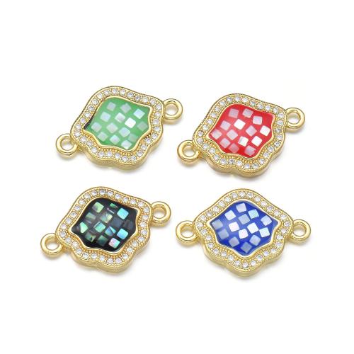 Cubic Zirconia Micro Pave Brass Connector, with Shell, plated, DIY & micro pave cubic zirconia & enamel 