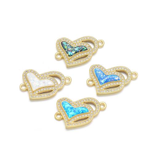 Cubic Zirconia Micro Pave Brass Connector, with Opal, Heart, plated, DIY & micro pave cubic zirconia 