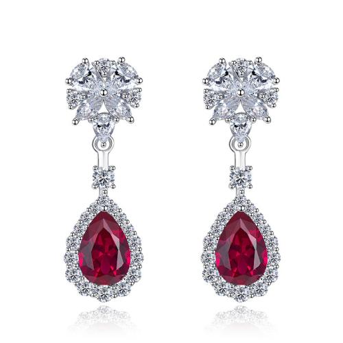 Brass Drop Earring, Teardrop, platinum plated, micro pave cubic zirconia & for woman [