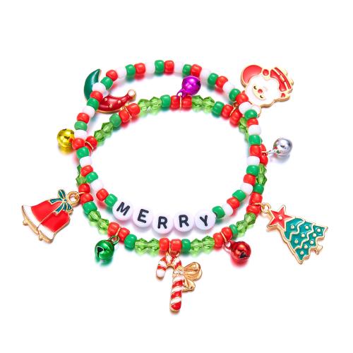 Zinc Alloy Christmas Bracelet, Acrylic, with Seedbead & Zinc Alloy, handmade, Christmas Design & fashion jewelry & for woman, multi-colored Approx 18 cm [