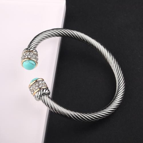 Stainless Steel Cuff Bangle, 304 Stainless Steel, with Gemstone, fashion jewelry & for woman [