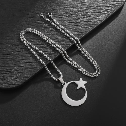 Stainless Steel Sweater Chain Necklace, 304 Stainless Steel, Moon and Star, fashion jewelry & Unisex, original color Approx 60 cm [