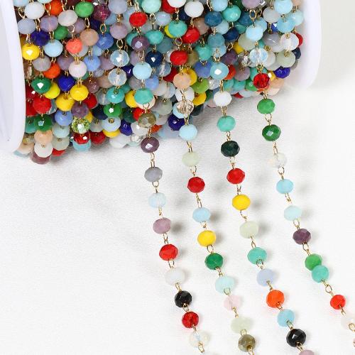 Decorative Beaded Chain, Glass, with 304 Stainless Steel, Vacuum Ion Plating, DIY 3.6mm [