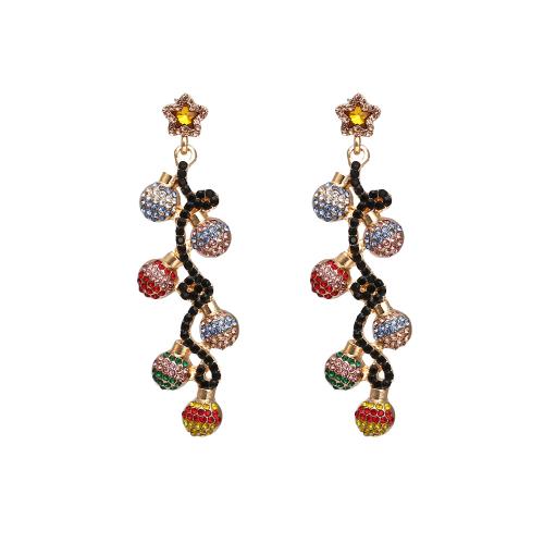 Zinc Alloy Rhinestone Drop Earring, gold color plated, fashion jewelry & for woman & with rhinestone, multi-colored [