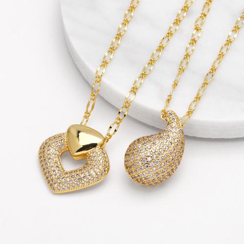 Collier en laiton cubique Zircon Micro Pave, avec 5cm chaînes de rallonge, Placage de couleur d'or, bijoux de mode & modèles différents pour le choix & pavé de micro zircon, doré cm, Vendu par PC[