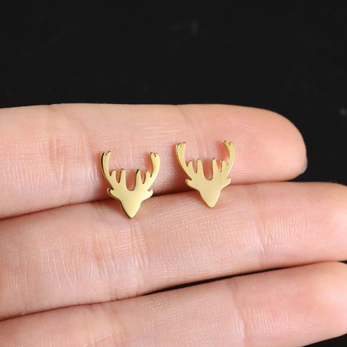 Stainless Steel Stud Earring, 304 Stainless Steel, Antlers, plated, fashion jewelry [