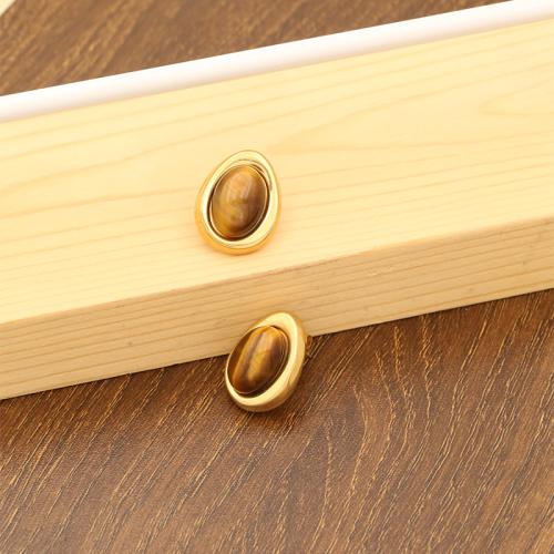 Gemstone Stud Earring, 304 Stainless Steel, with Natural Stone, gold color plated, fashion jewelry, golden [