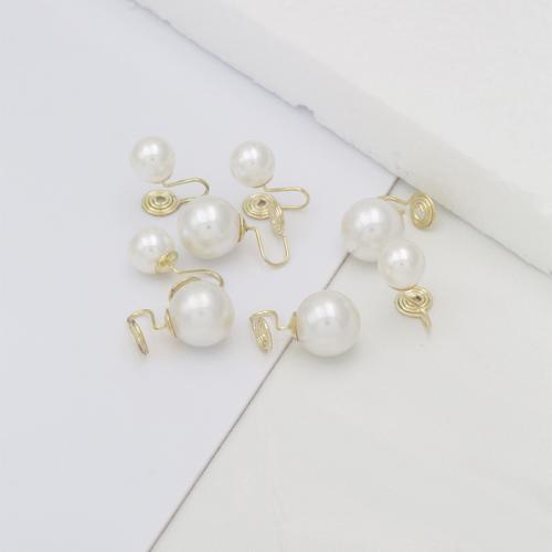 Brass Earring Clip, with Plastic Pearl, plated, fashion jewelry golden [