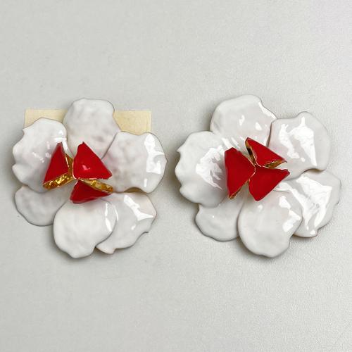 Enamel Zinc Alloy Stud Earring, Flower, plated, fashion jewelry & for woman about 8cm. 