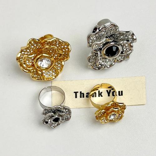 Strass Zink Legierung Finger Ring, Zinklegierung, Blume, plattiert, verschiedene Größen vorhanden & für Frau & mit Strass, keine, Small diameter: 2.2cm, large diameter :3.4cm., verkauft von PC