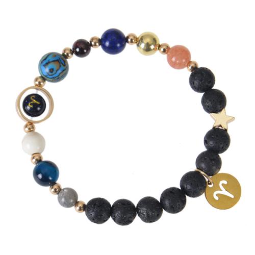 Gemstone Bracelets, 304 Stainless Steel, with Blue Sandstone & Natural Stone & Lava & Zebra Jasper, handmade & for woman, mixed colors [