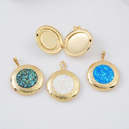 Brass Locket Pendants, with Opal, plated, DIY [