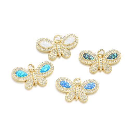 Cubic Zirconia Micro Pave Brass Pendant, with Opal, Butterfly, plated, DIY & micro pave cubic zirconia [