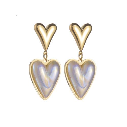 Resin Drop Earring, 304 Stainless Steel, with Resin, Heart, plated, for woman, gold [