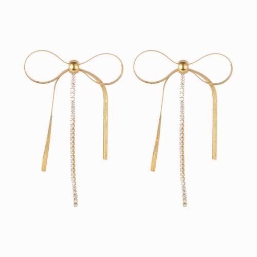 Stainless Steel Cubic Zirconia Stud Earring, 304 Stainless Steel, Bowknot, plated, micro pave cubic zirconia & for woman, gold [