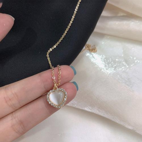 Rhinestone Zinc Alloy Necklace, with Cats Eye, for woman & with rhinestone, golden Approx 45 cm [