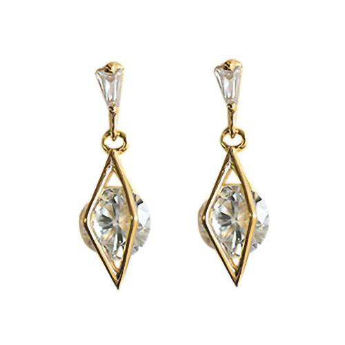 Brass Drop Earring, Geometrical Pattern, gold color plated, for woman & with cubic zirconia & hollow [