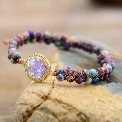 Impression Jasper Bracelet, with Brass, handmade, fashion jewelry & for woman & with rhinestone, purple Approx 18 cm [